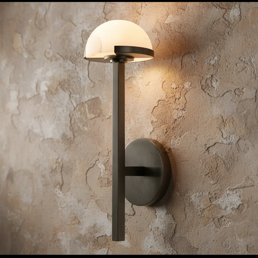 Genuine Alabaster Half Dome Wall Sconce Black Steel | Vanity Pair Bedside Light E12/e14 2700k Casalola Lights Luxury