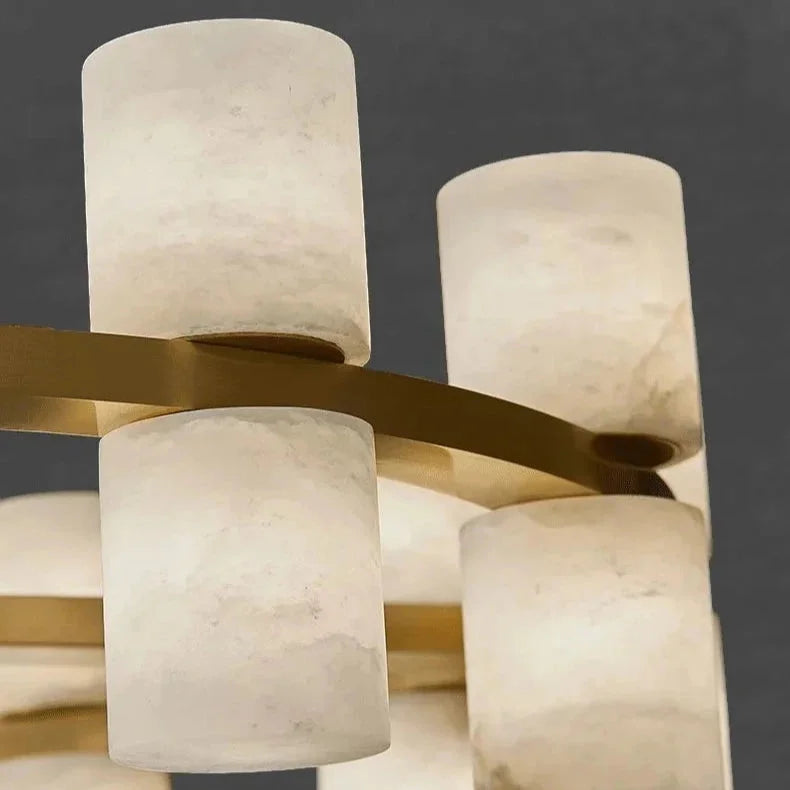 Alabaster cylinders glowing warm from within