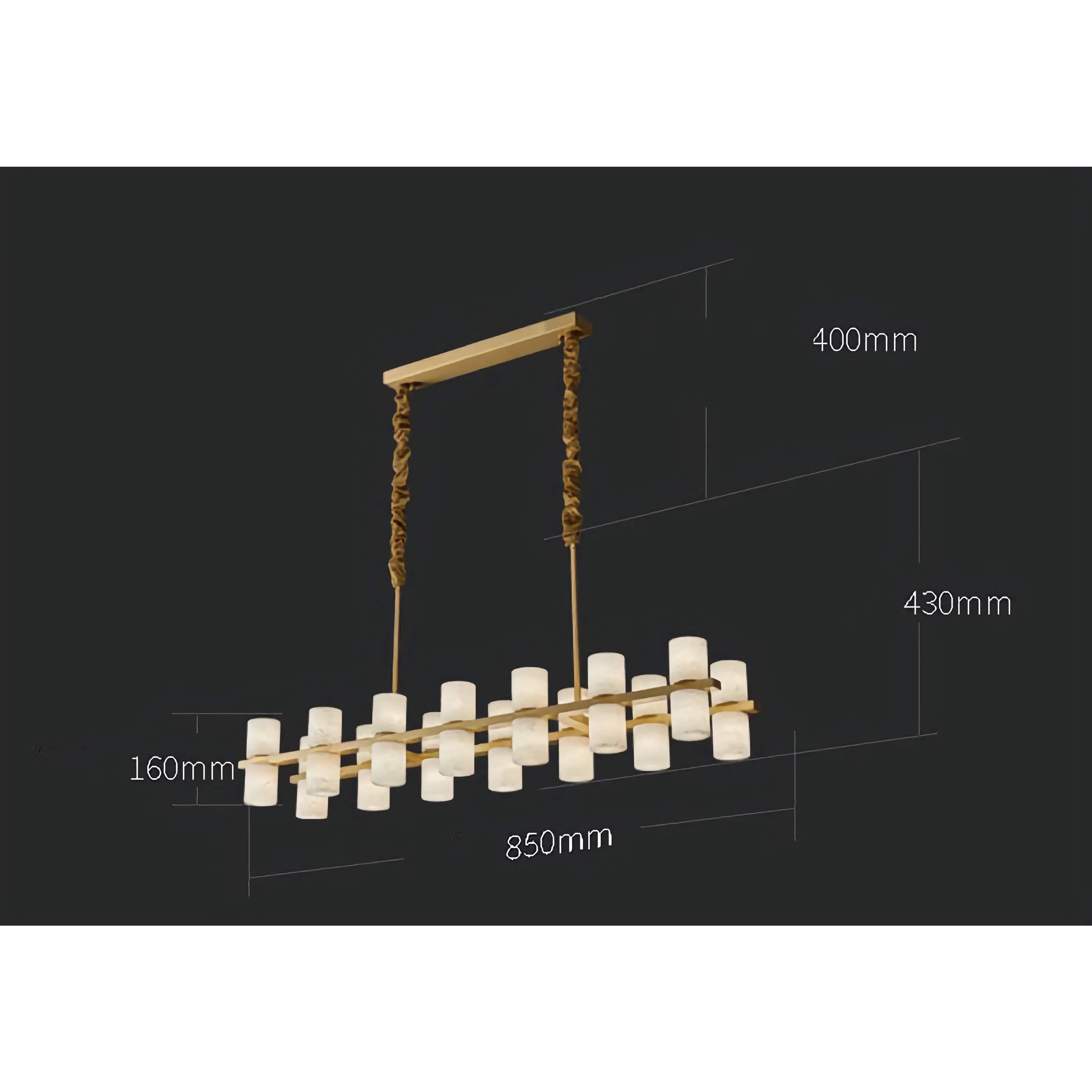 Alabaster Linear Chandelier | Brushed Brass Island Light | 24 Fixture for Dining Table or Kitchen Peninsula