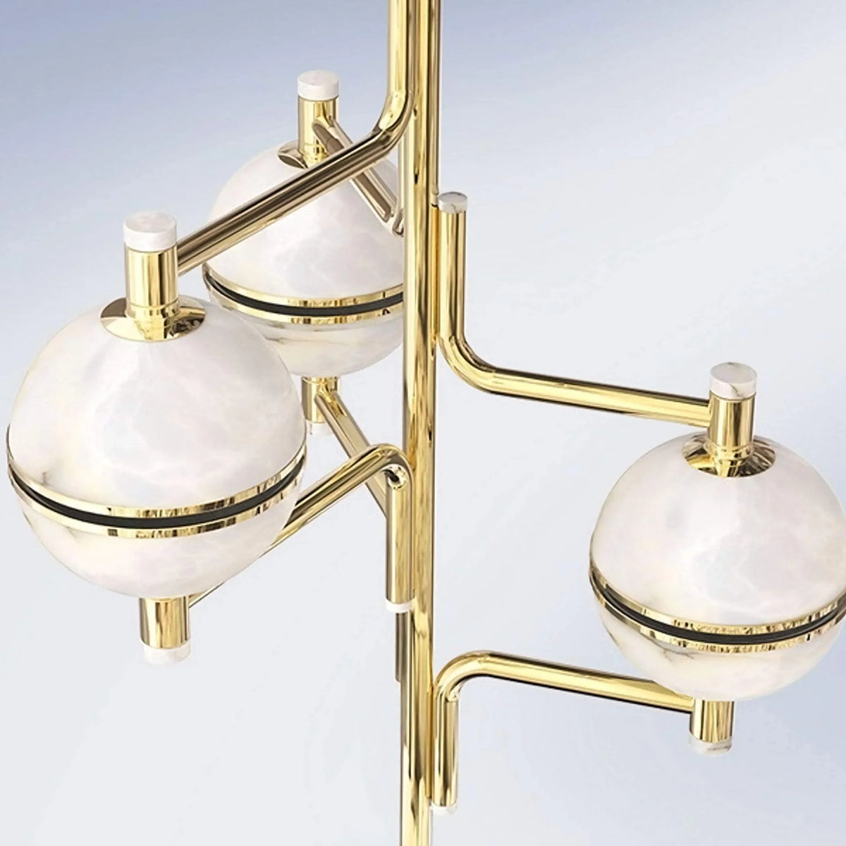 Alabaster Orbital Chandelier | Three-orb Brass Suspension 138cm Mid-century Stairwell & Entry Casalolalights Luxury