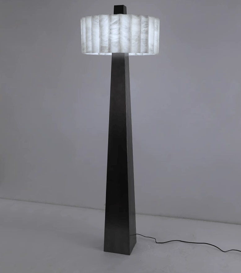 Luxury Floor Lamp for Living Room - Marble Lampshade & Black Iron Base - Lamps