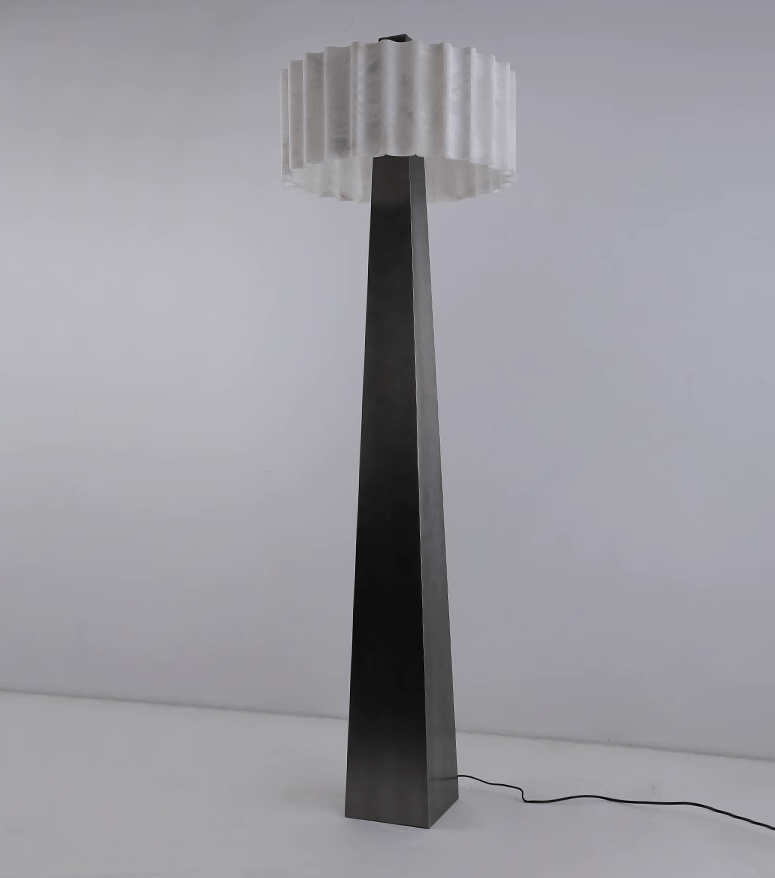 Luxury Floor Lamp for Living Room - Marble Lampshade & Black Iron Base - Lamps