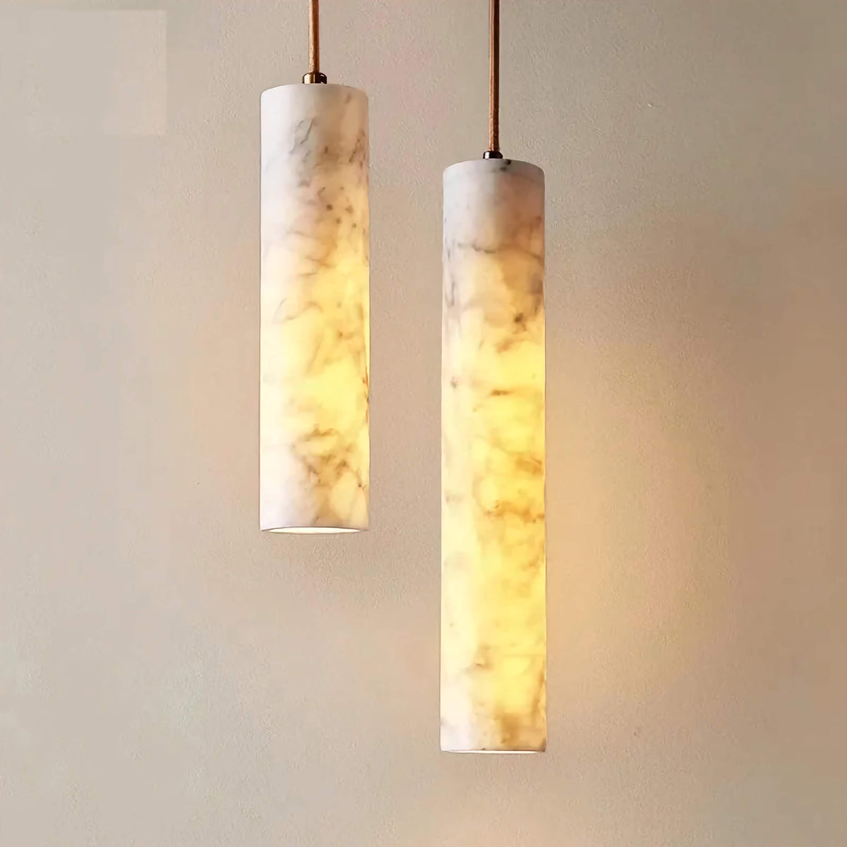 Alabaster Pendant Light for Kitchen Island or Bedside | Slim Spanish Stone Cylinder 9.8 13.8 Inch Casalola Lights