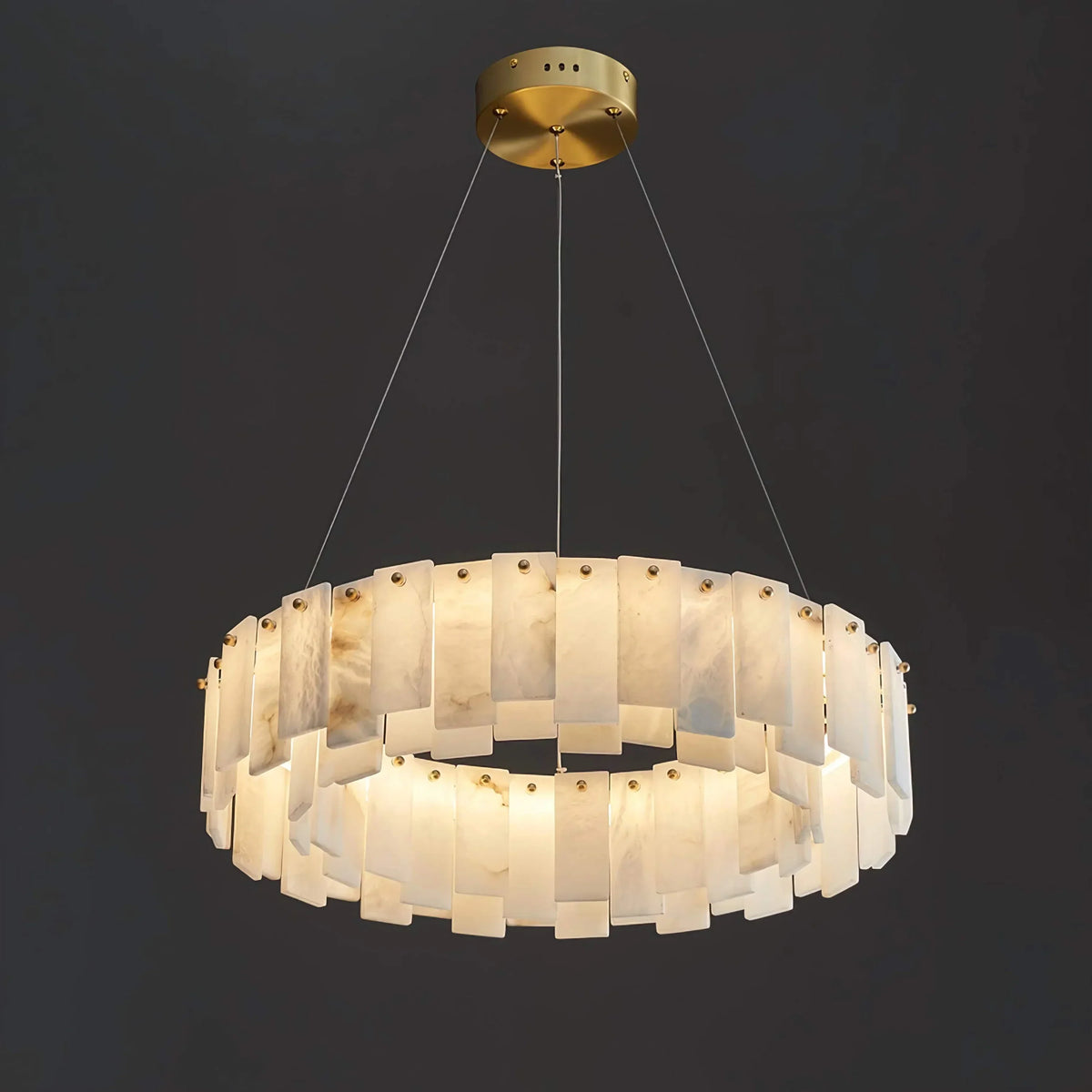 Alabaster Ring Chandelier for Dining Room | Brass Frame 18 24 31 or 39 Inch Wide 5.5 Profile Casalola Lights Luxury
