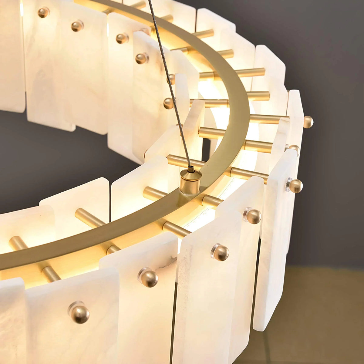 Alabaster Ring Chandelier for Dining Room | Brass Frame 18 24 31 or 39 Inch Wide 5.5 Profile Casalola Lights Luxury