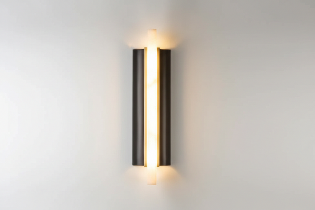 Genuine Alabaster Tube Wall Sconce Brass | 50 or 75cm Bedside Pair Tall Hallway Light 2700k Built in Casalola Lights