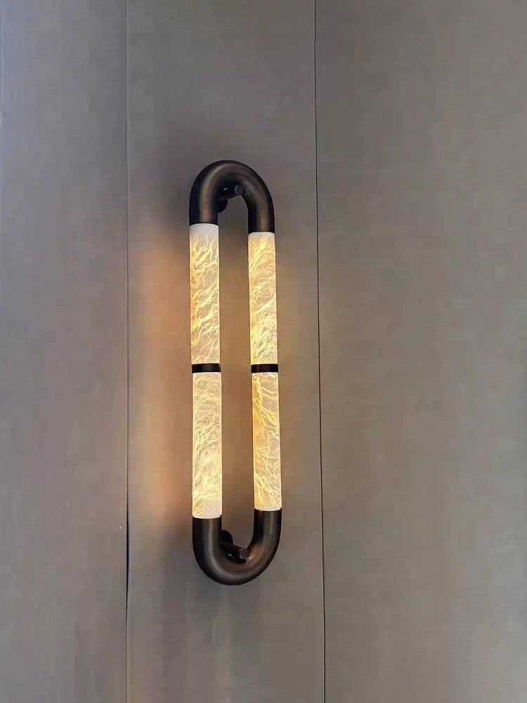 Genuine Alabaster Tube Wall Sconce Black | Tall Hallway Vanity Pair Full Height Stone Glow Casalola Lights Luxury Lamps