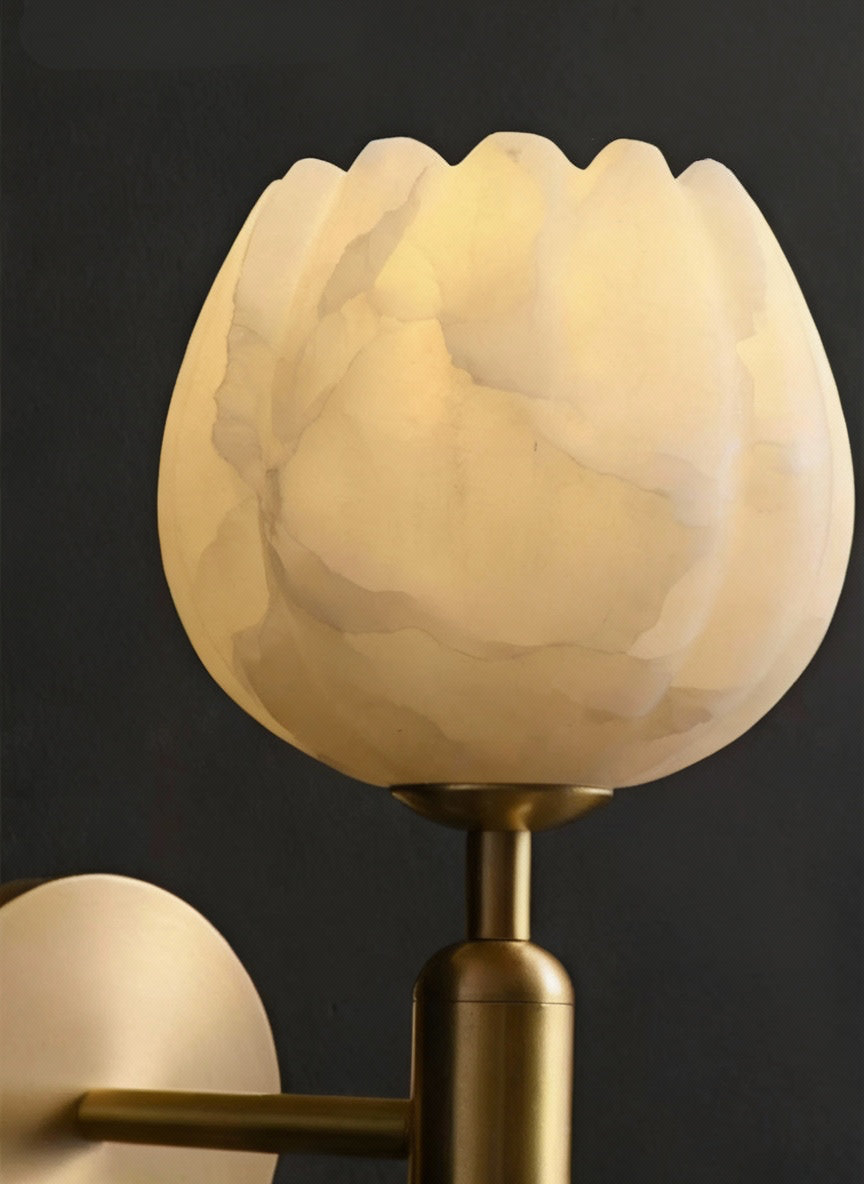 Genuine Alabaster Tulip Wall Sconce Brass | Up Light for Hallway Powder Room Dimmable Casalola Lights Luxury Lamps