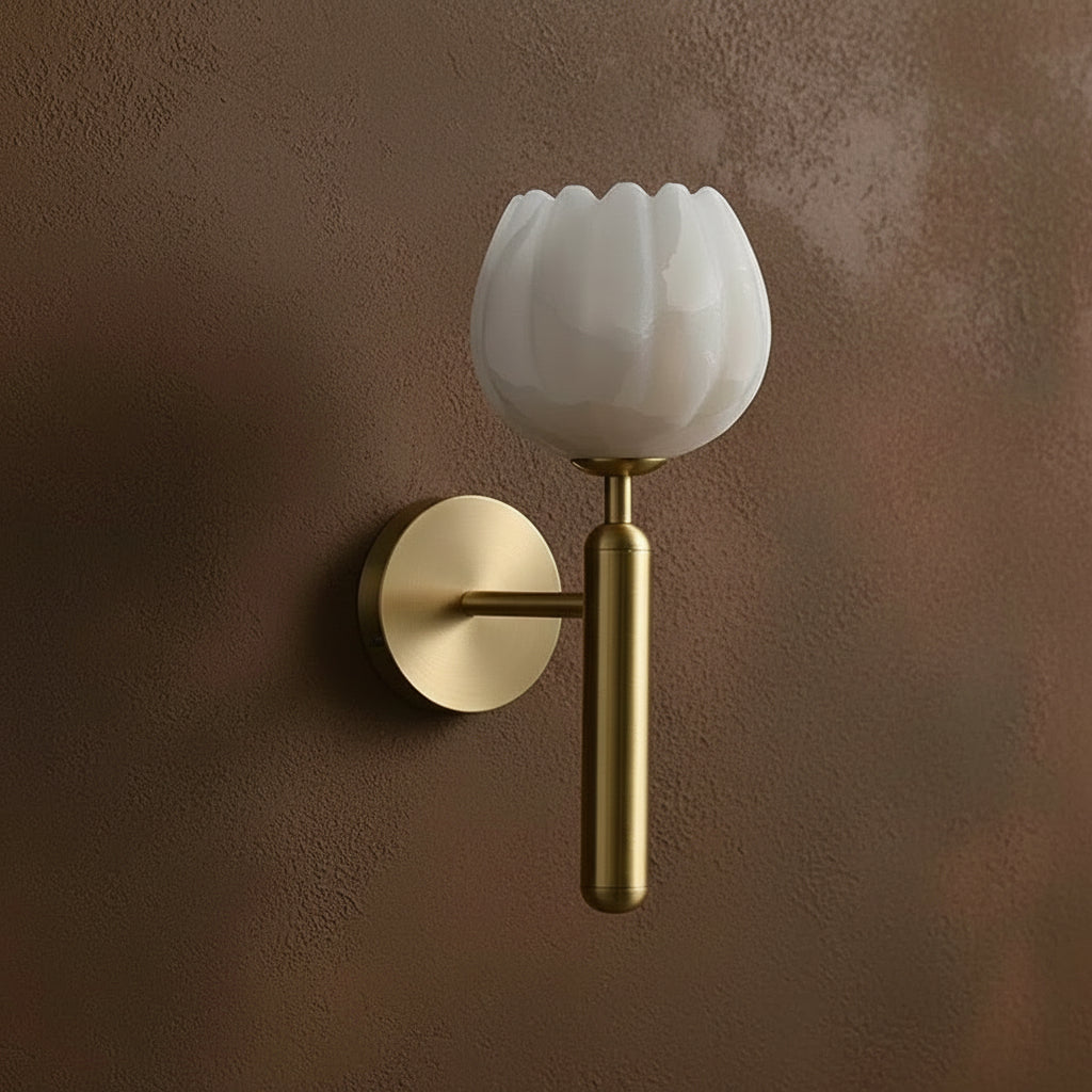 Genuine Alabaster Tulip Wall Sconce Brass | Up Light for Hallway Powder Room Dimmable Casalola Lights Luxury Lamps