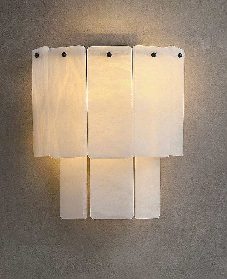 Alabaster Wall Sconce – Layered Stone Panels & Ambient Glow - Sconces
