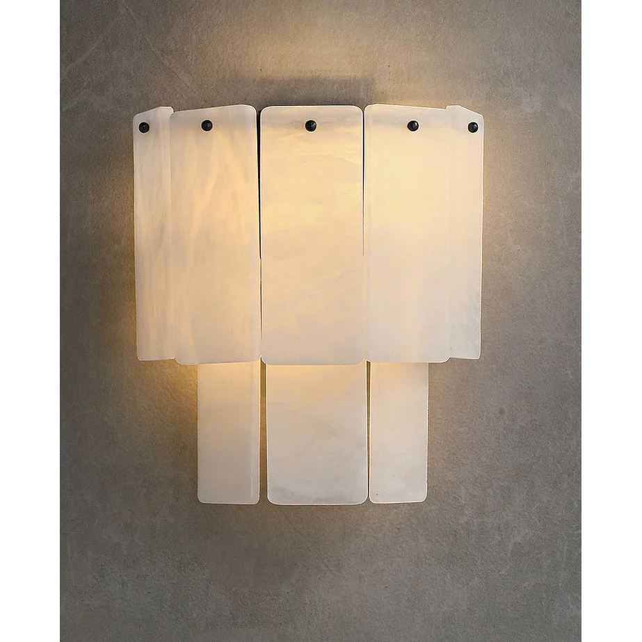 Alabaster Wall Sconce – Layered Stone Panels & Ambient Glow