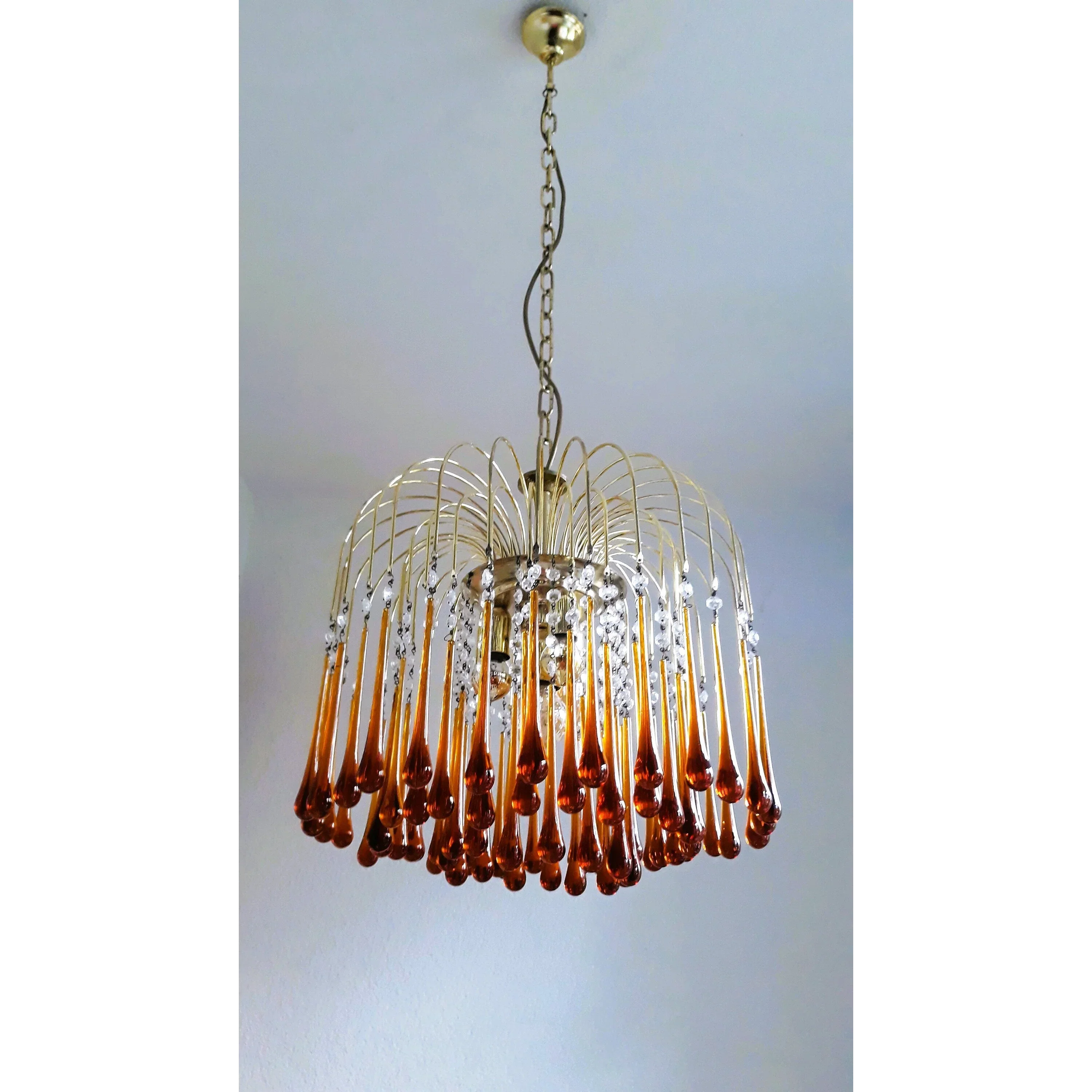Amber Glass Chandelier 60-80cm | Murano-style Teardrop & Crystal Gold Light Dining Room Foyer Casalolalights Luxury