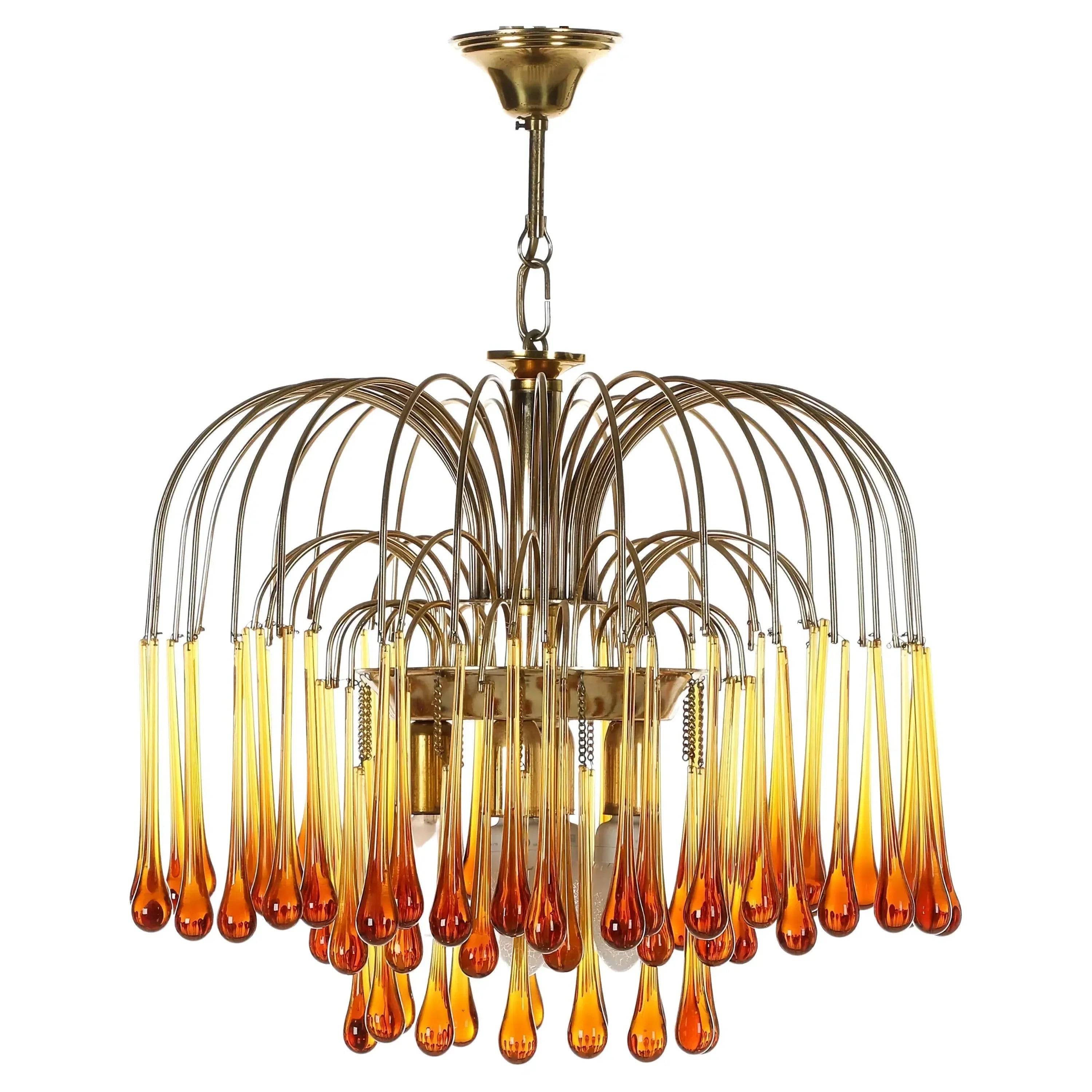Amber Glass Chandelier 60-80cm | Murano-style Teardrop & Crystal Gold Light Dining Room Foyer Casalolalights Luxury