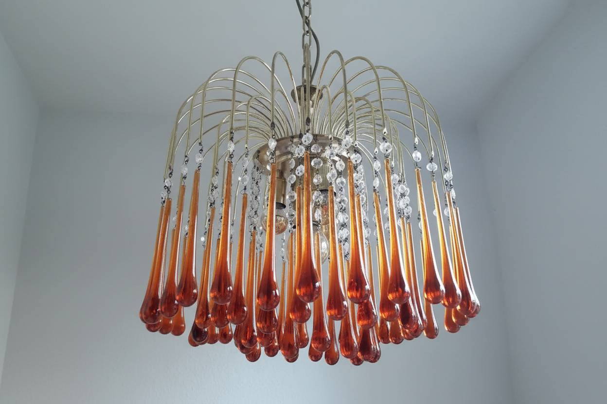 Amber Glass Chandelier 60-80cm | Murano-style Teardrop & Crystal Gold Light Dining Room Foyer Casalolalights Luxury