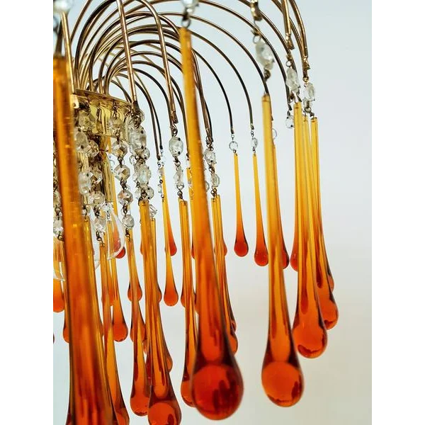 Amber Glass Chandelier 60-80cm | Murano-style Teardrop & Crystal Gold Light Dining Room Foyer Casalolalights Luxury