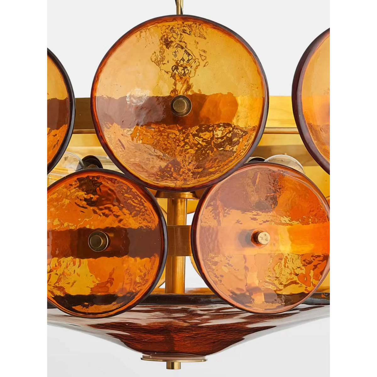 Amber Glass Chandelier for Dining Room | Murano-style Hand Blown Discs Solid Brass 24 31 or 37 in Wide Casalola Lights