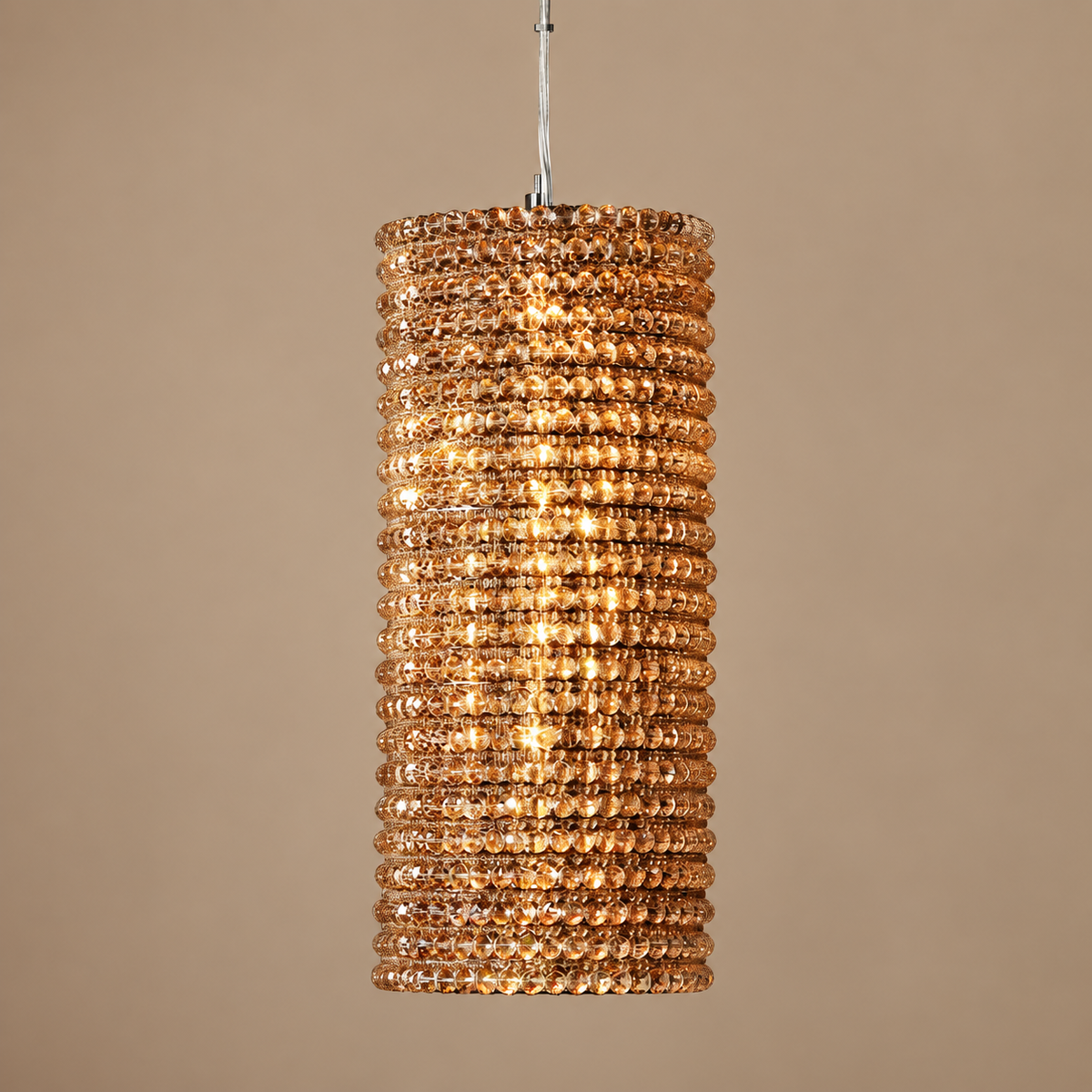 K9 Crystal Column Pendant Amber | Honey Toned Shimmer Short or Tall for a Stairwell Island Casalola Lights Luxury Lamps