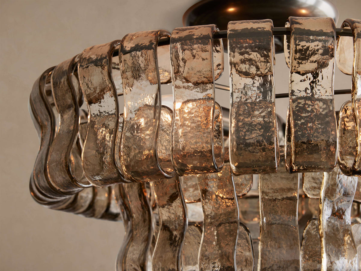 Close-up of the textured smoked glass panels of the Bellatrix semi-flush mount