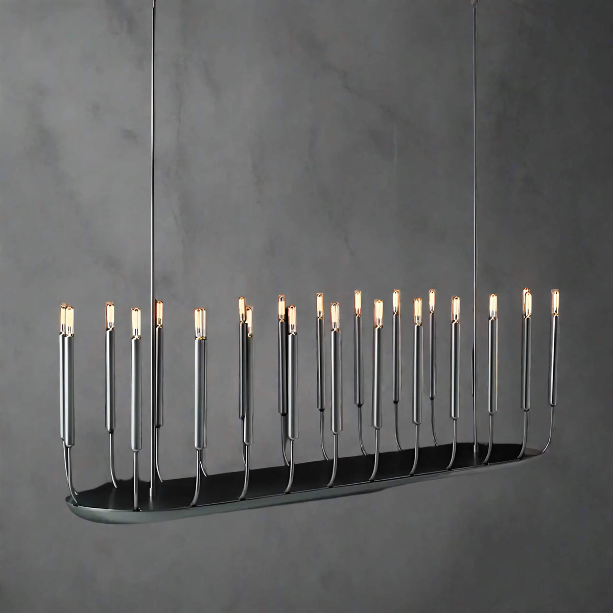 Black Steel Linear Chandelier 20 or 24 Light | Extra Long Over a Dining Table Integrated Led Candles Casalola Lights