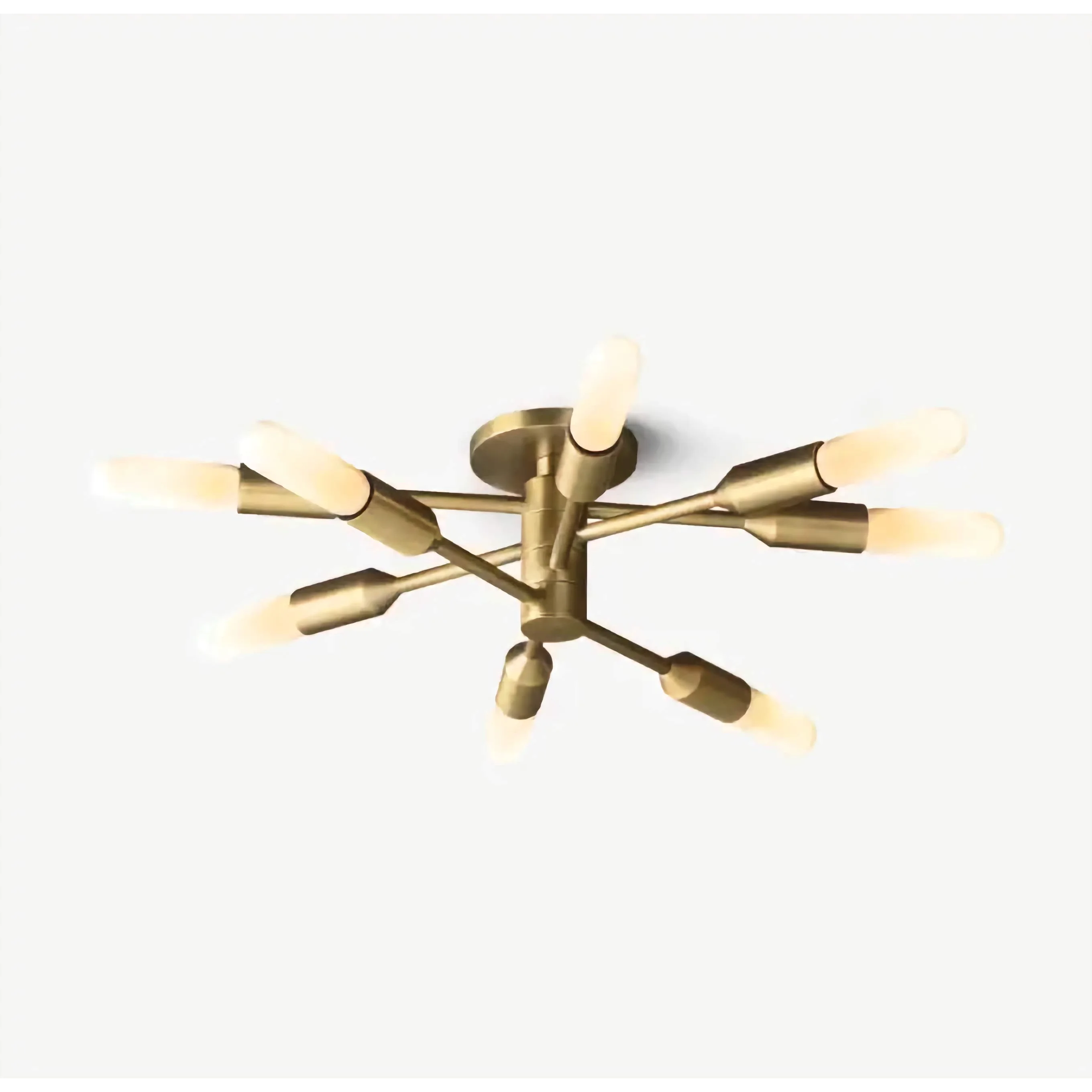 Modern Brass Sputnik Semi Flush Mount | 10 Light Mid Century Ceiling Fixture for Dining Room or Entryway