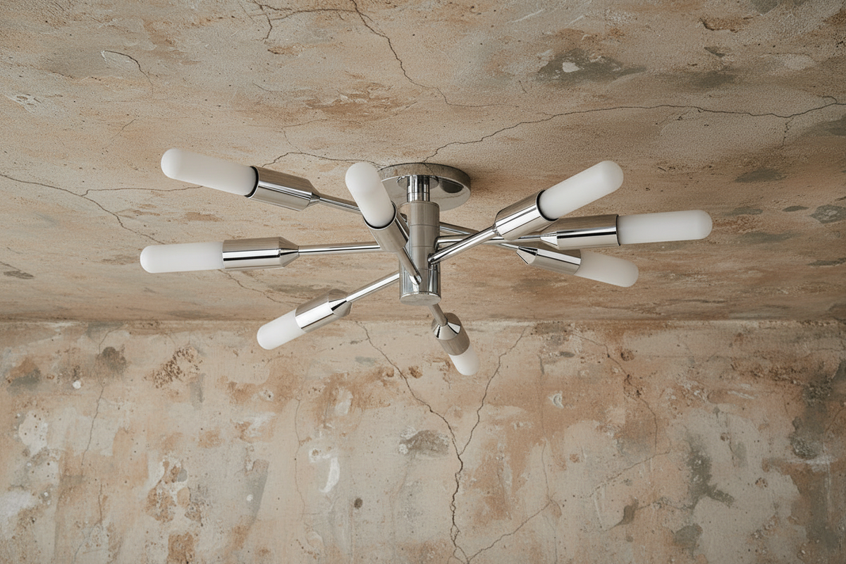 Silver Sputnik Flush Mount Ceiling Light for Dining Room | Solid Brass 8 Arm 24 Inch Low E27 Casalola Lights Luxury