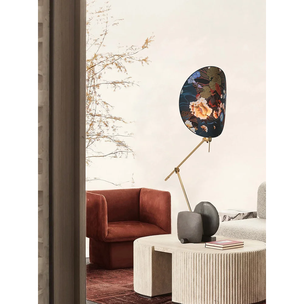 Akira Brass Floral Screen Art Deco Floor Lamp | Kyoto Atelier Hana Adjustable Ul-listed Led-ready