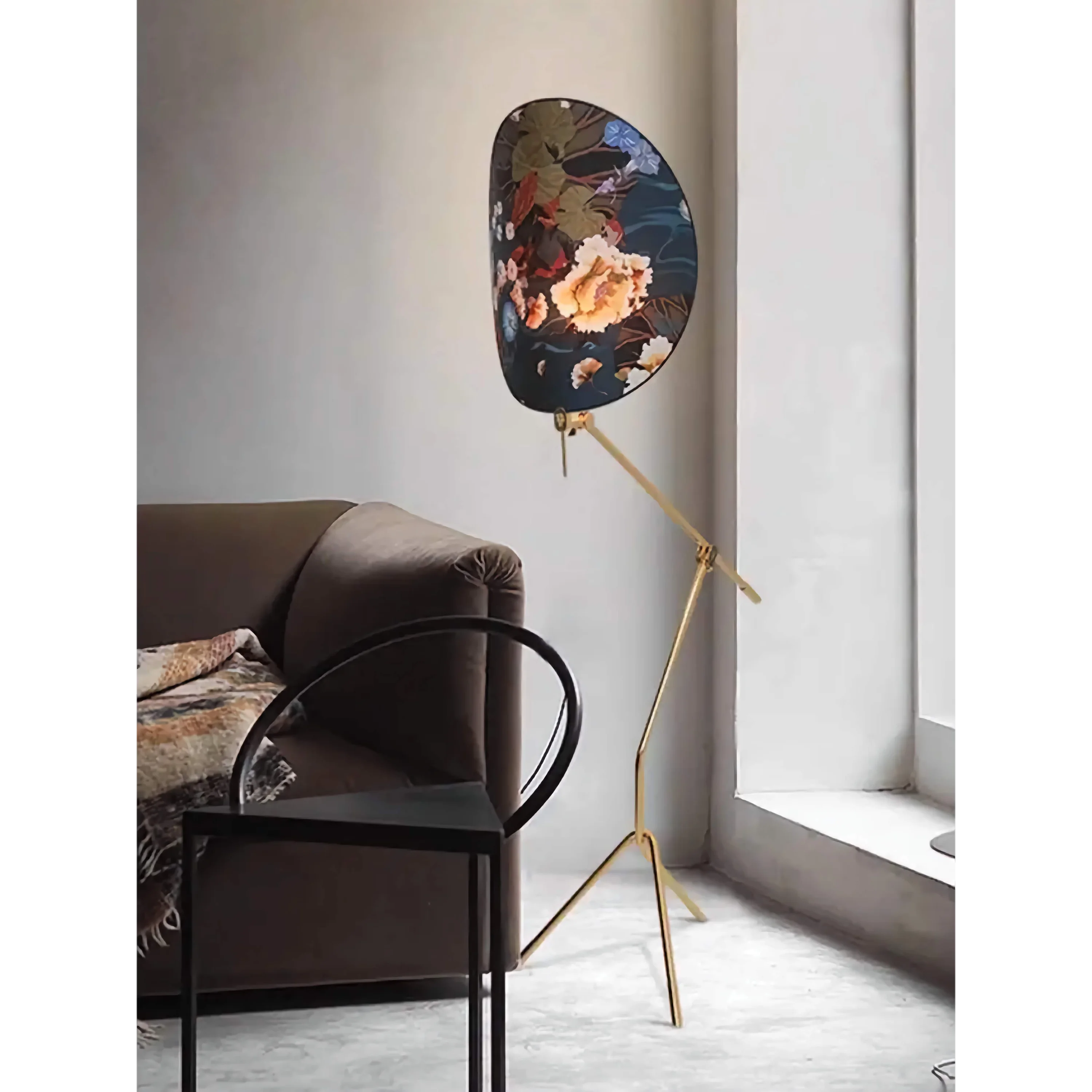 Akira Brass Floral Screen Art Deco Floor Lamp | Kyoto Atelier Hana Adjustable Ul-listed Led-ready