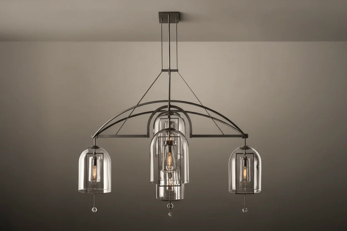 Brass or Black Steel & Glass Chandelier | Art Deco Domes 80cm to 140cm Dining Foyer Casalolalights Luxury Lamps