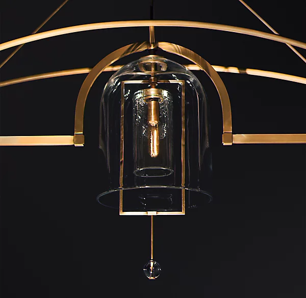 Art Deco Glass and Copper Chandelier for Living Room | Gold & Black Finish | Casalola Lights - Chandeliers