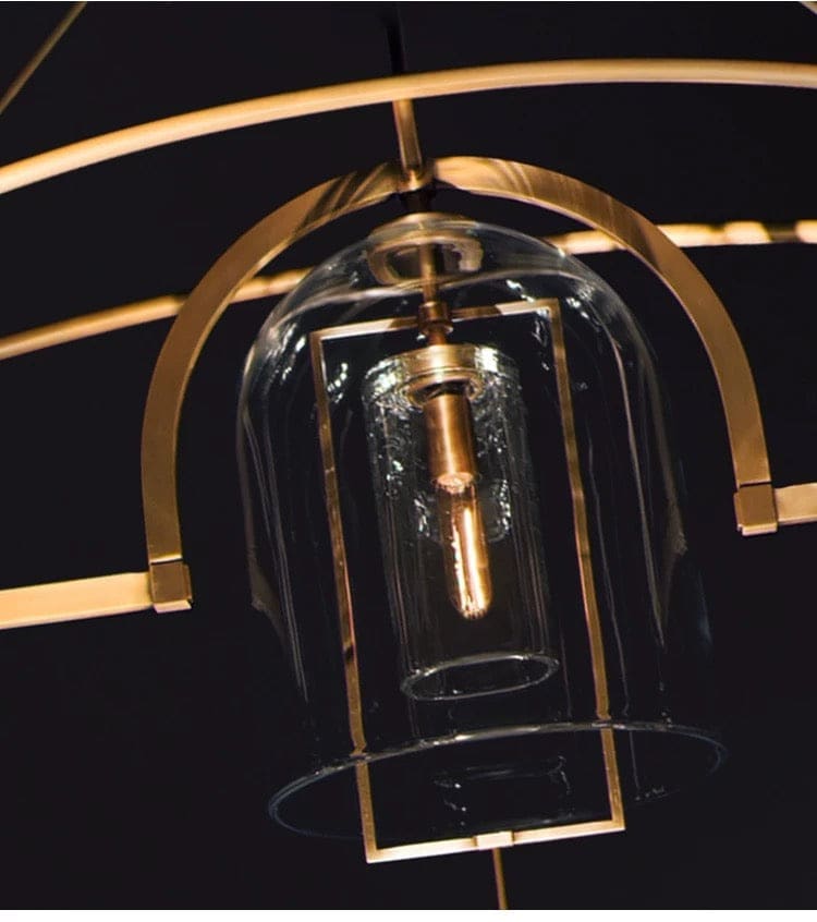 Art Deco Glass and Copper Chandelier for Living Room | Gold & Black Finish | Casalola Lights - Chandeliers