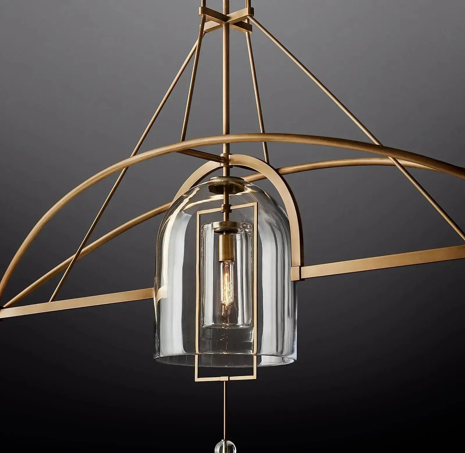 Art Deco Glass and Copper Chandelier for Living Room | Gold & Black Finish | Casalola Lights - Chandeliers