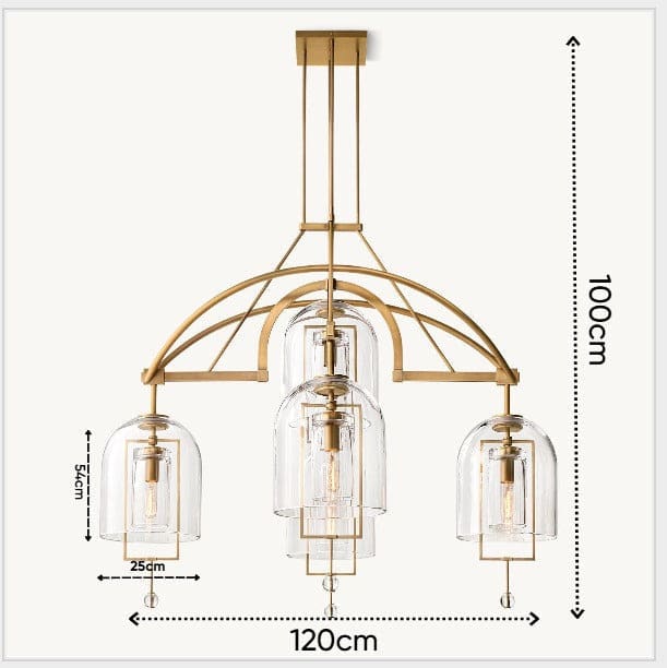 Art Deco Glass and Copper Chandelier for Living Room | Gold & Black Finish | Casalola Lights - Chandeliers