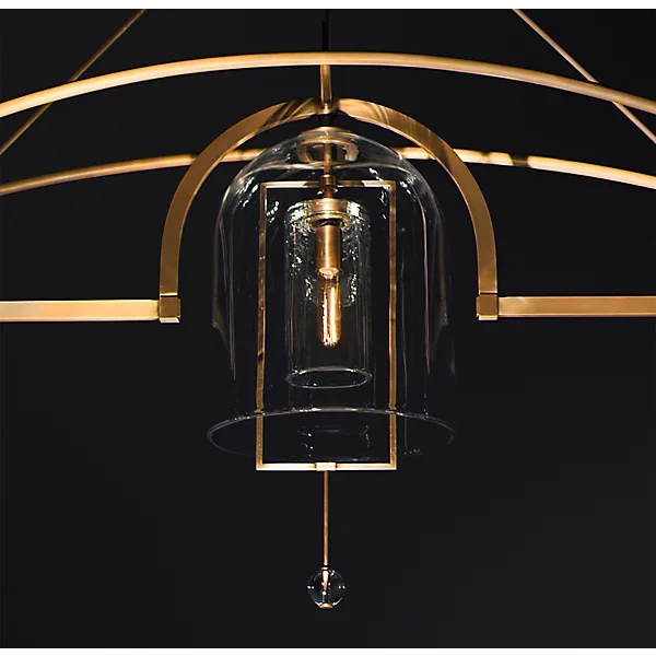 Art Deco Glass and Copper Chandelier for Living Room | Gold & Black Finish | Casalola Lights