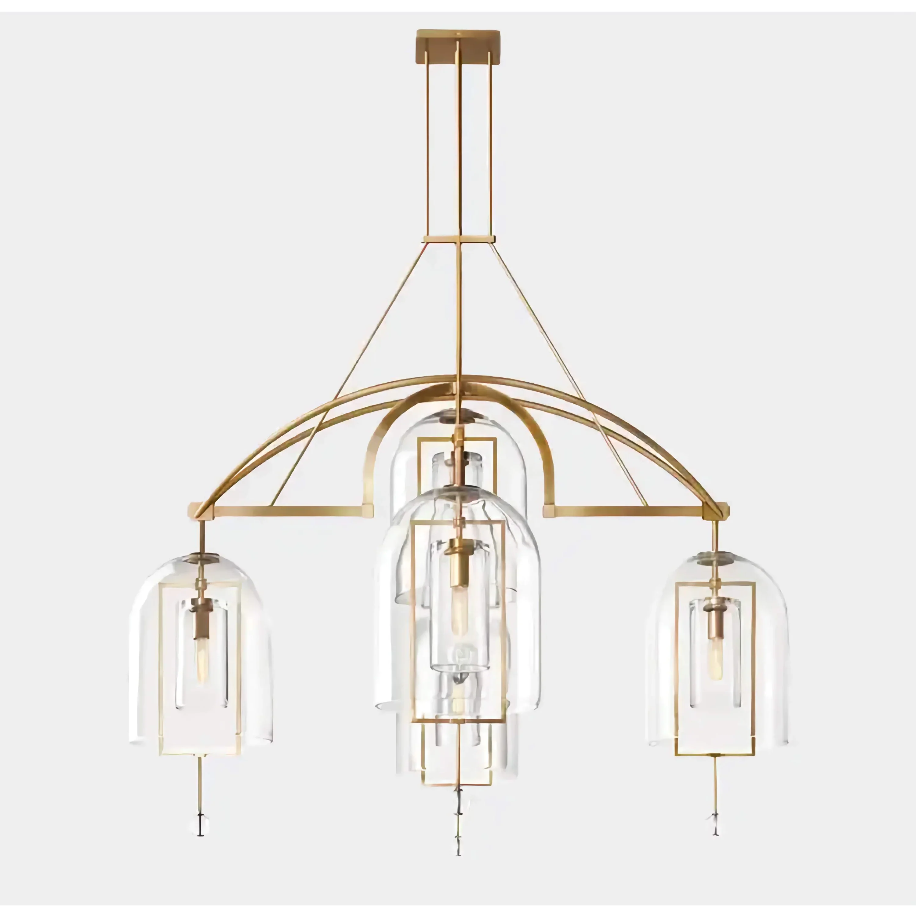 Copper and glass chandelier in a foyer