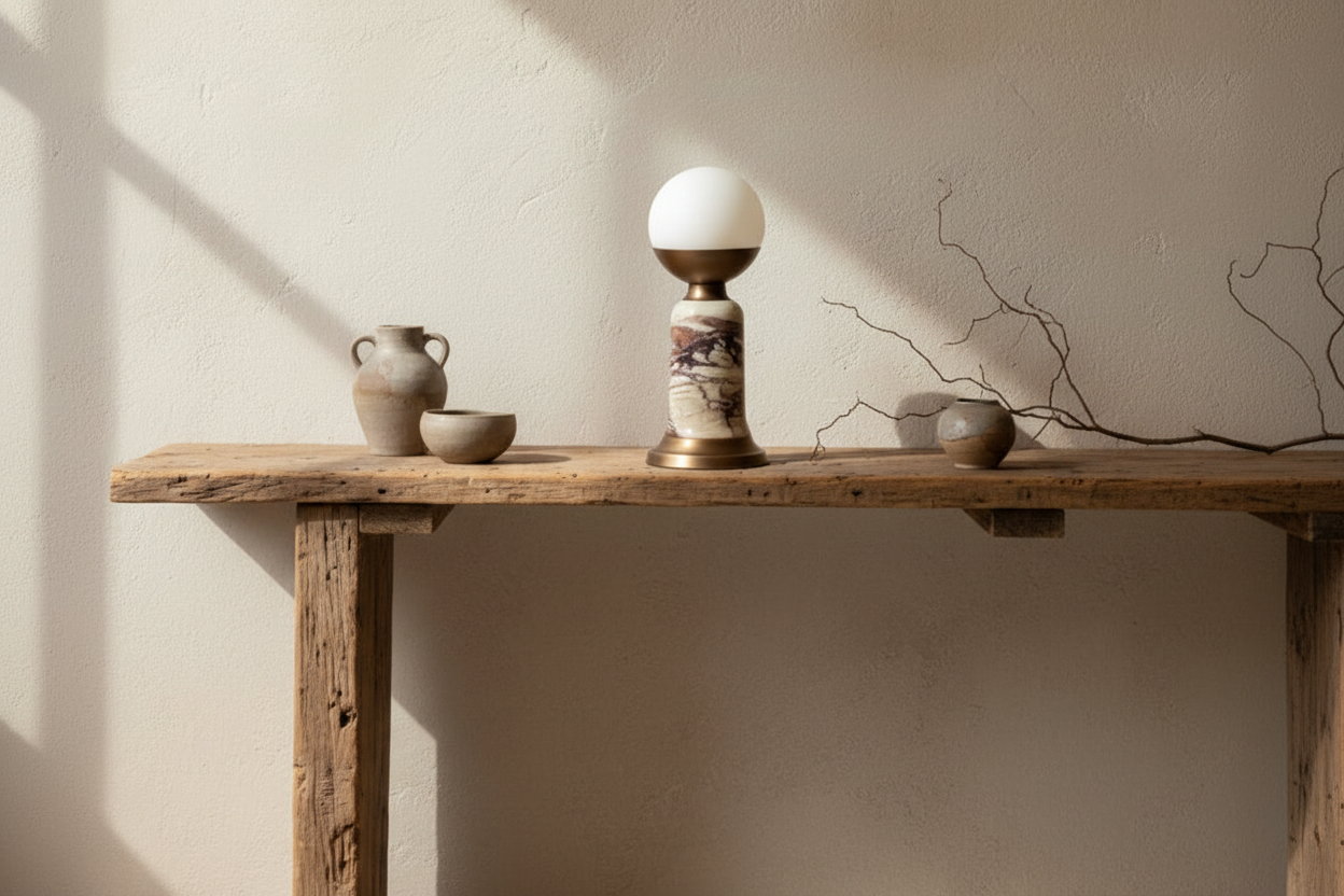 ART DECO RED MARBLE & COPPER TABLE LAMP | CLHDAD466 - Table Lamps