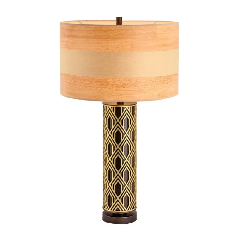 ART DECO TABLE LAMP WITH GEOMETRIC STAINLESS STEEL BASE - Table Lamps