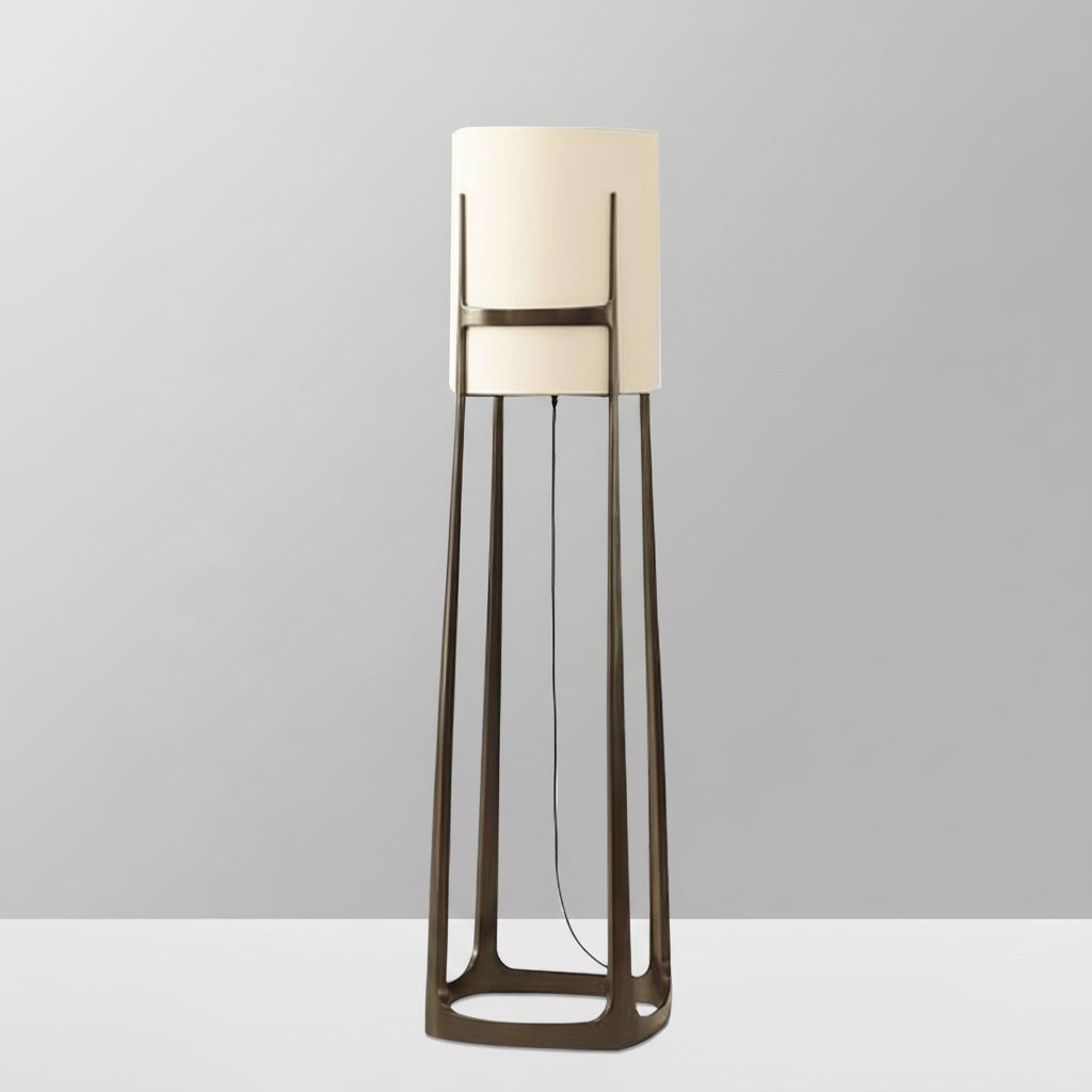 Blackened Iron Floor Lamp Architectural Minimalist Open Frame Linen Drum Shade 162.5cm Casalolalights Luxury Lamps