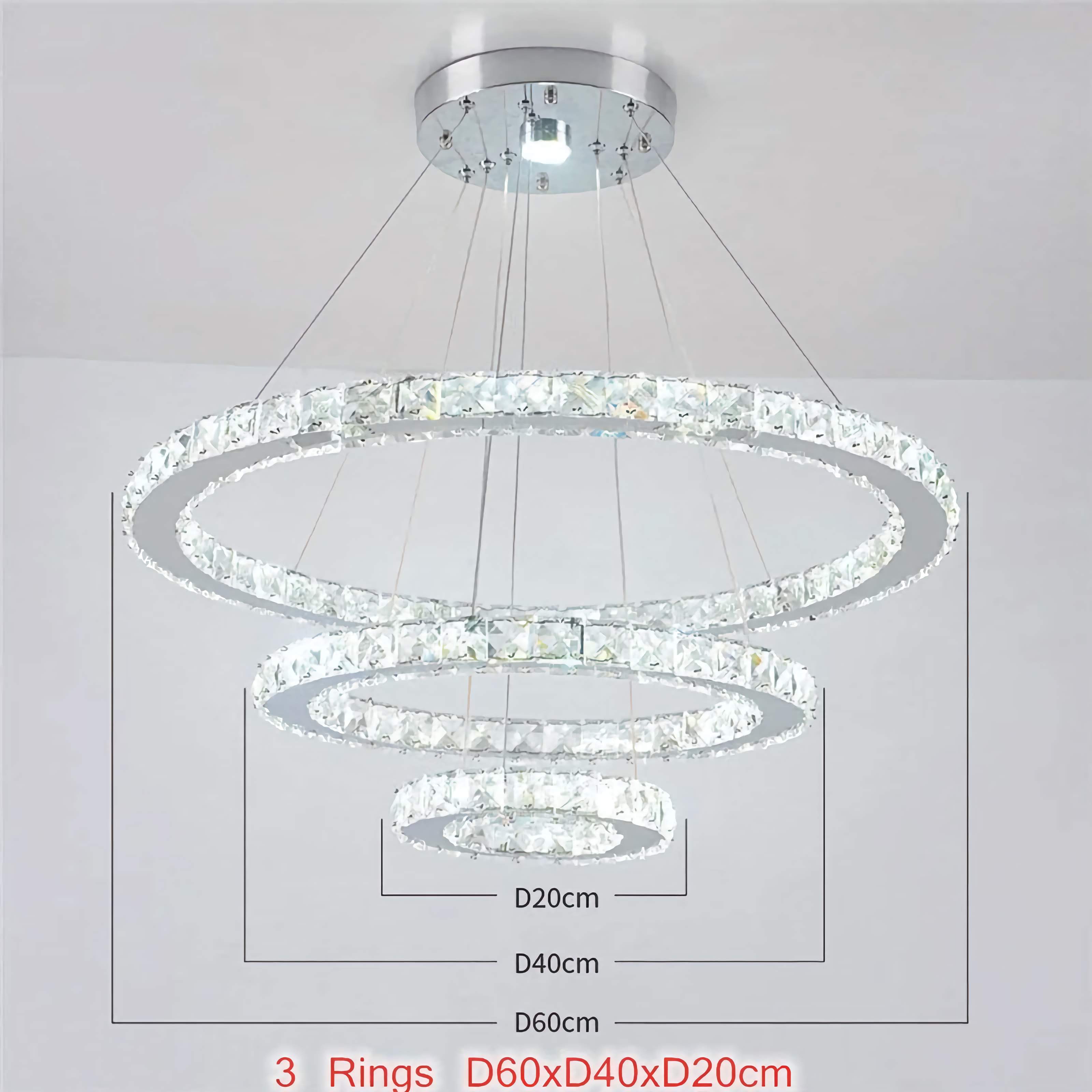 Crystal Chandelier | Luxury 3 Silver Rings for Living Room Stairs Hotel Hall | Casalola