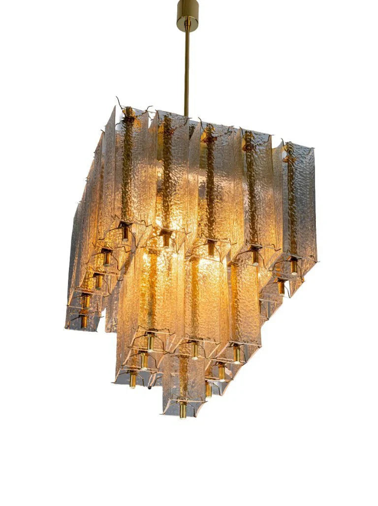 Hand Blown Clear Glass and Solid Brass Chandelier Modern Dining Room or Entryway Statement Ceiling Light Casalolalights