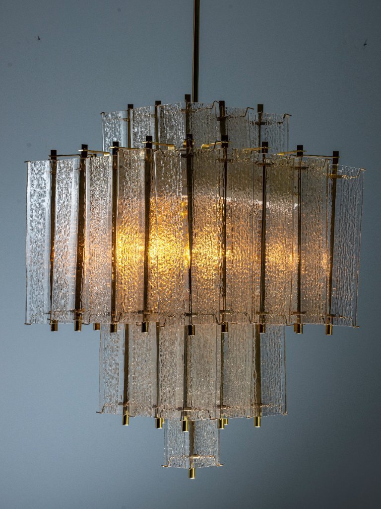 Hand Blown Clear Glass and Solid Brass Chandelier Modern Dining Room or Entryway Statement Ceiling Light Casalolalights