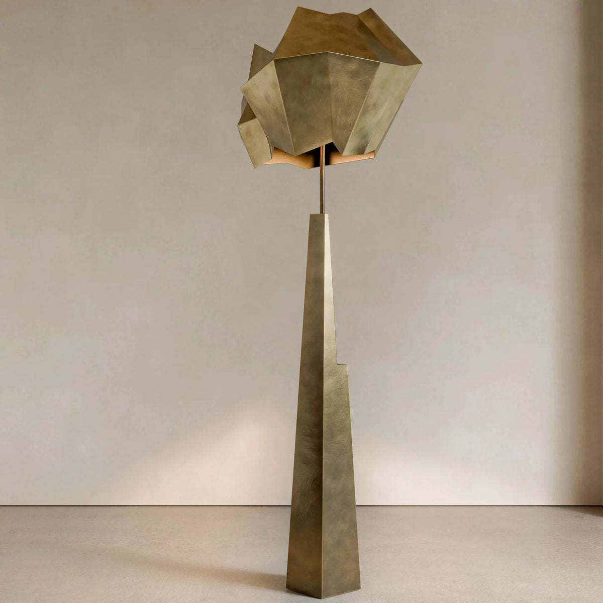 Patinated Alloy Sculpture Floor Lamp Black or Antique Gold | Faceted Brutalist Entryway Casalola Lights Luxury Lamps