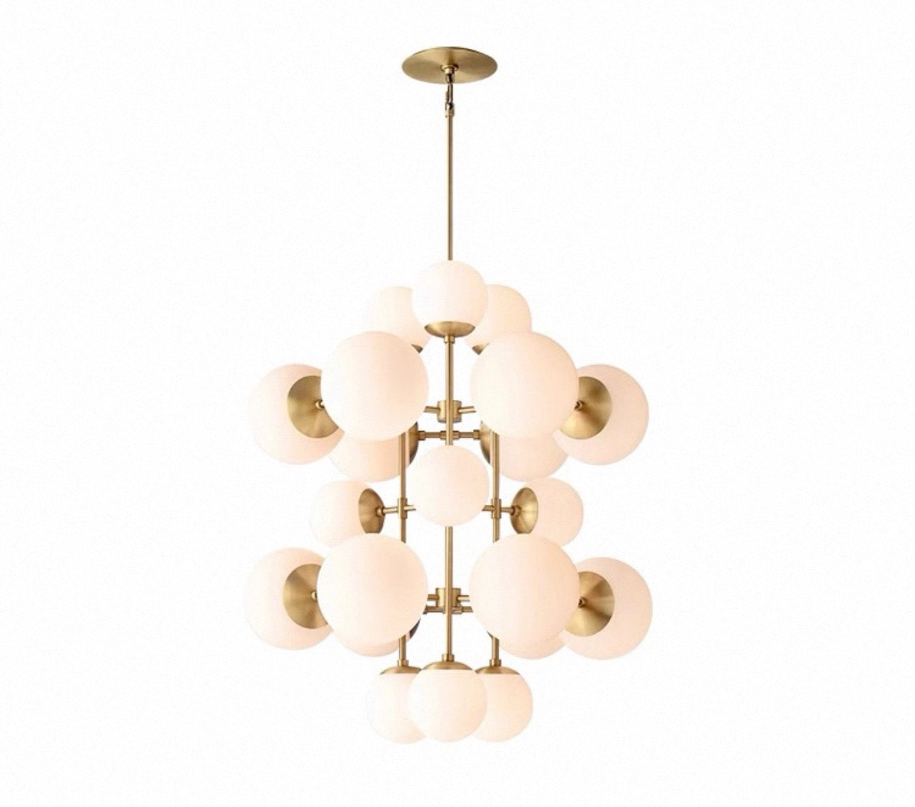 Solid Brass 19-light Cluster Chandelier | Mid-century Modern Cloud Design Foyer Fixture | Marble or Opal Finish