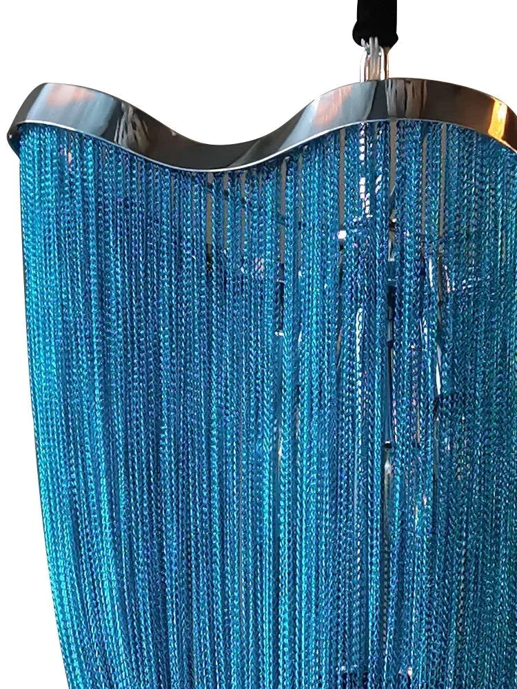 Azurro Chandelier | Luxury Blue Beaded Ceiling Lamps for Stairs Dining Room Living - Chandeliers