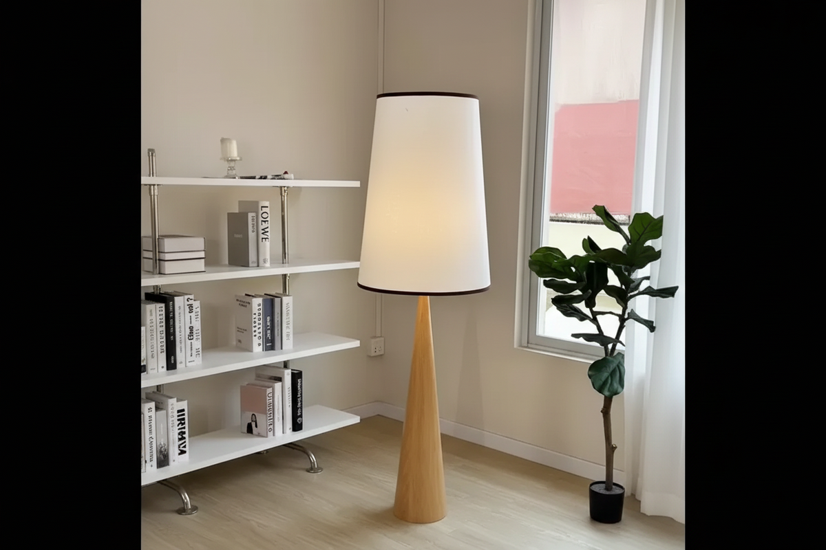 Bakelite & Wood Floor Lamp Fabric Shade | 150cm Tall Ash or Walnut E26/e27 Dimmable Option Casalola Lights Luxury Lamps