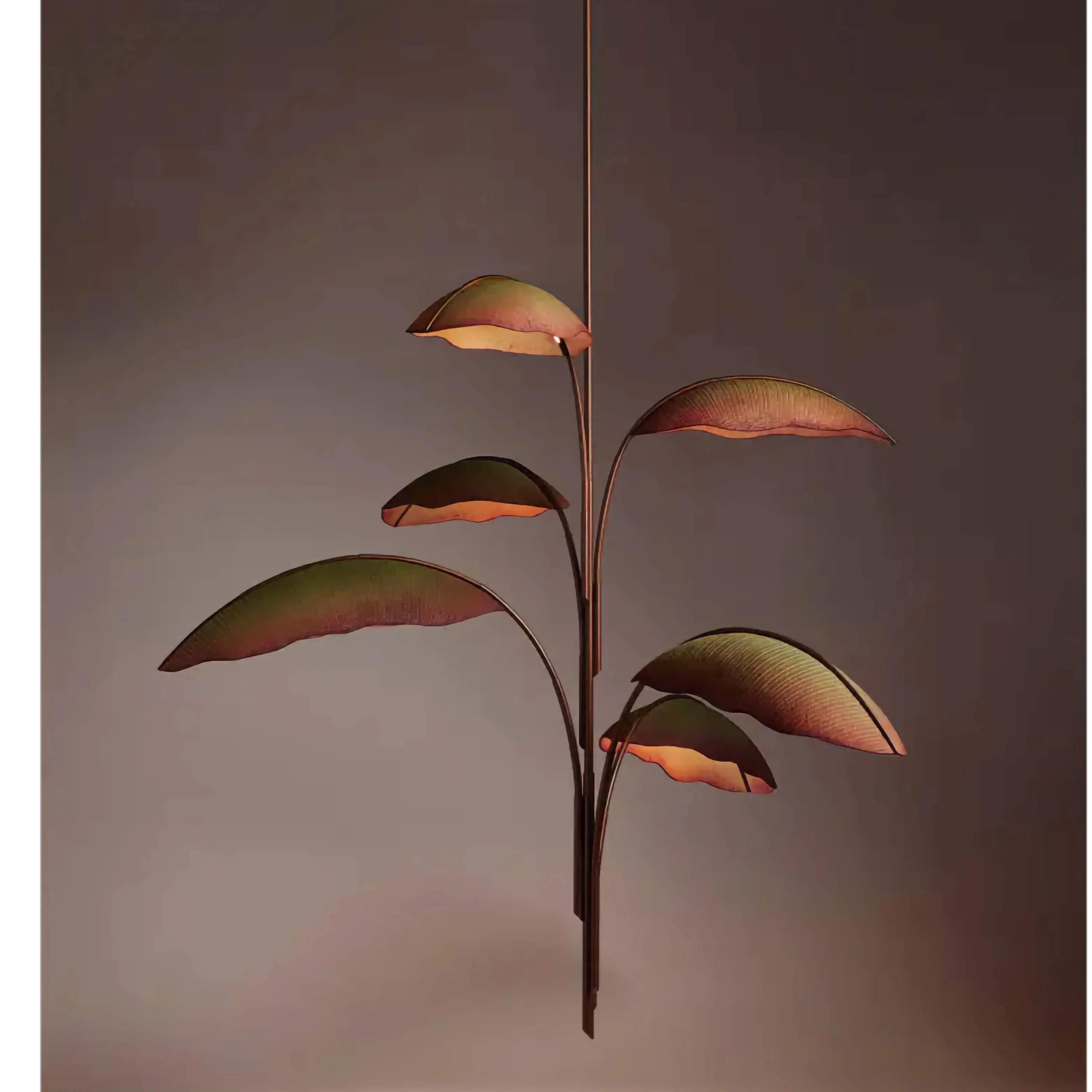 Hand Forged Brass Banana Leaf Chandelier | Modern Sculptural Pendant Lighting Statement for Dining Room & Foyer