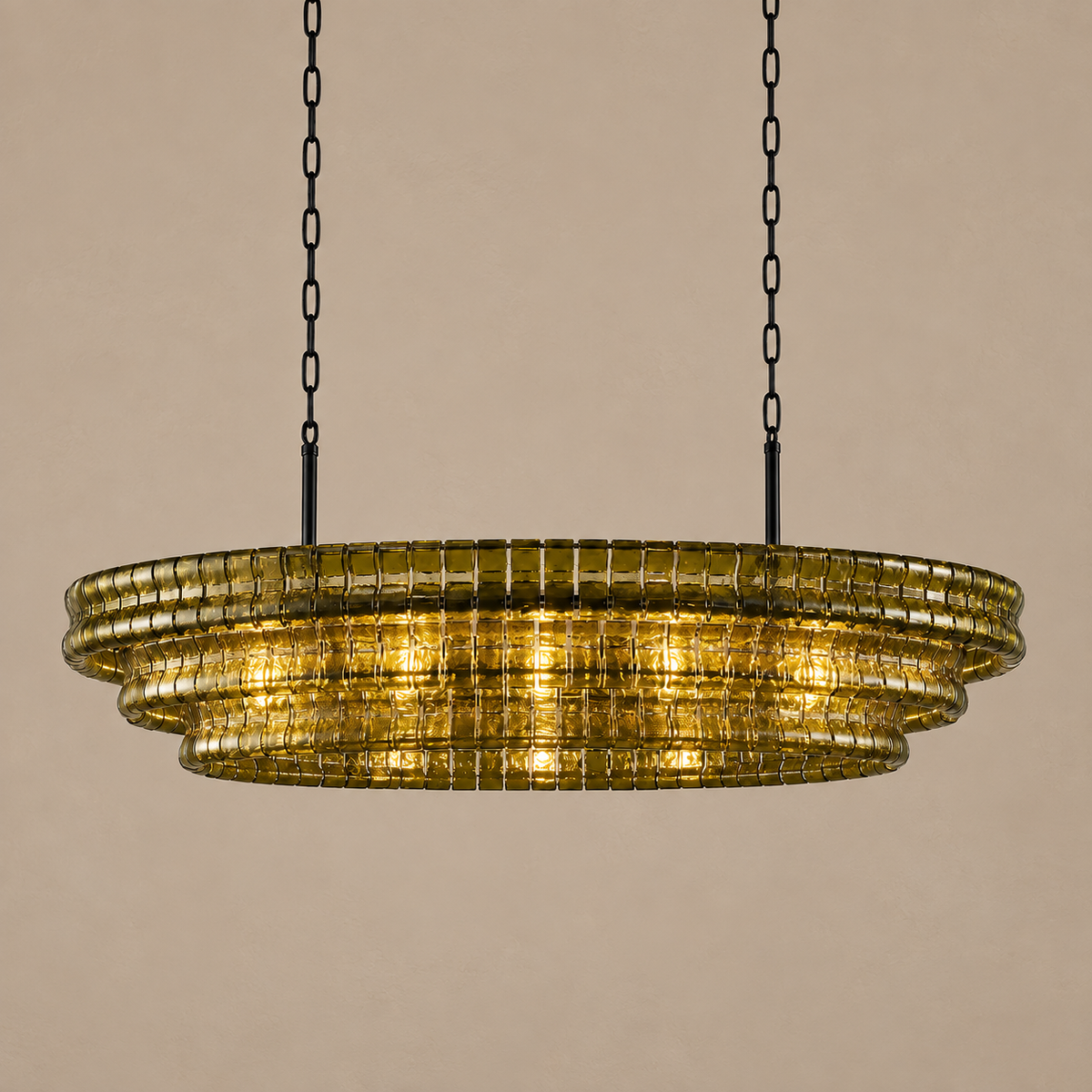 Extra Large Green Glass Chandelier Brass Art Deco | Wide Low Profile for a Living Room Sloped Ceiling Casalola Lights