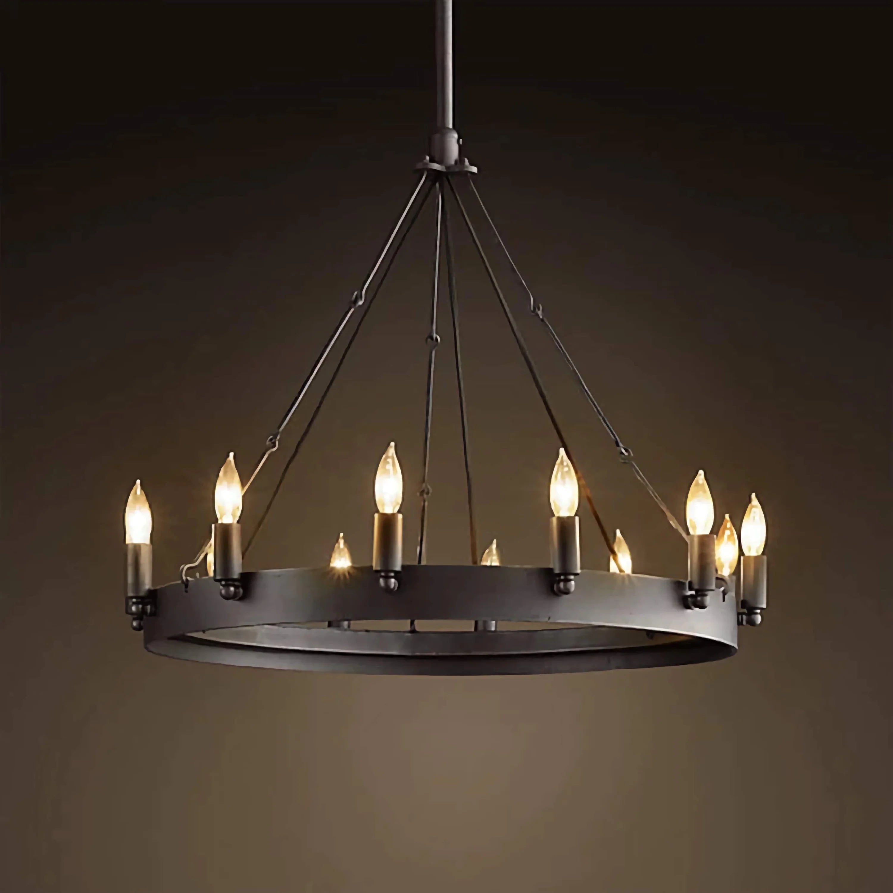 Candle Ring Camino Vintage Chandelier for Dining Room Kitchen Living | Black Finish | Casalola Lights