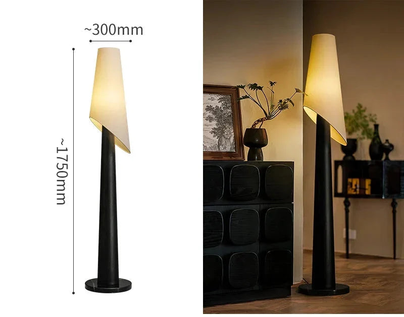 Black Ash Floor Lamp Linen Shade | Slim 30cm Profile 175cm Tall Sofa or Reading Chair Dimmable Option Casalola Lights