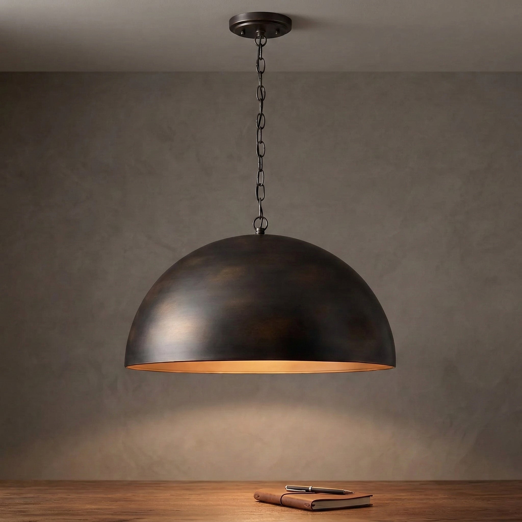 Black Brass Dome Pendant Light | Mid-century Modern Wabi-sabi Style | Oversized Antique Gold Finish | Casalola Lights