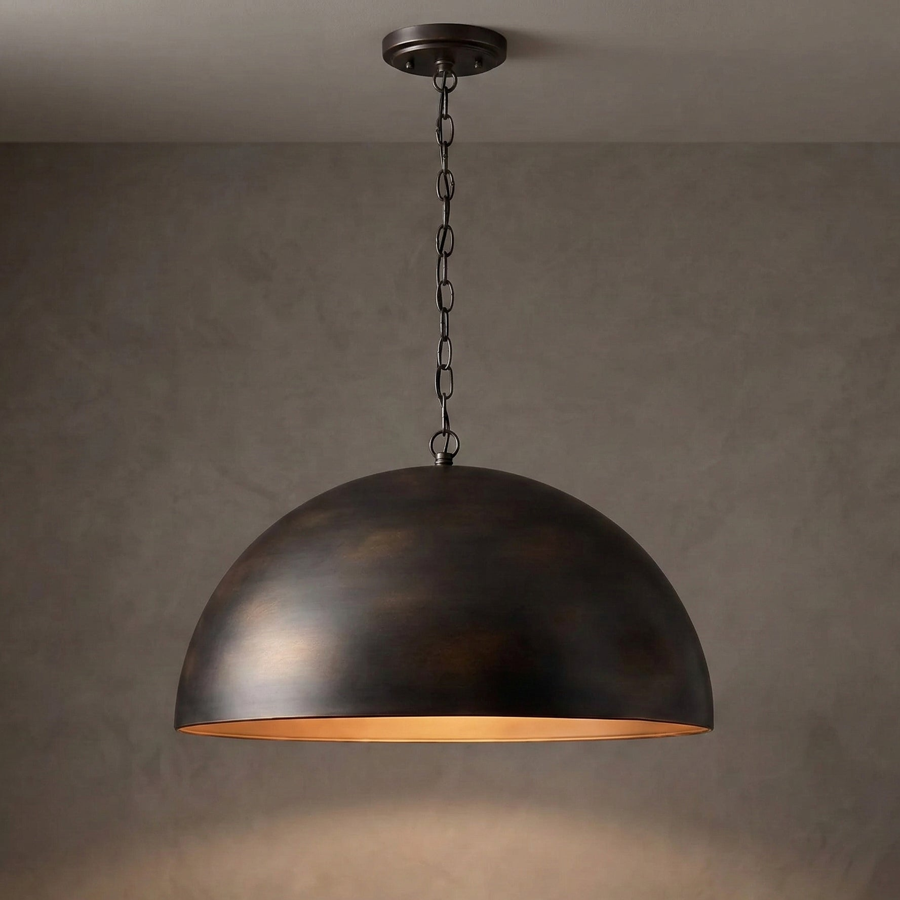 Black Brass Dome Pendant Light | Mid-century Modern Wabi-sabi Style | Oversized Antique Gold Finish | Casalola Lights